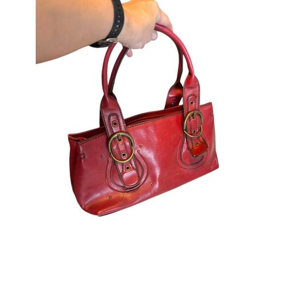 Aldo Red Leather Handbag With Buckle Detailing & Zip Closure - Picture 2 of 14